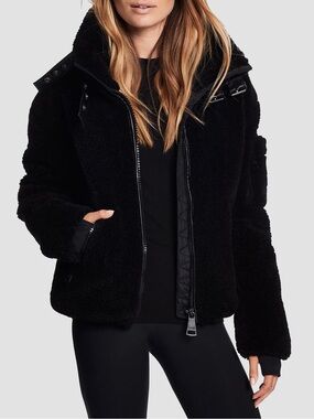 SAM. New York Denver Sherpa Faux Fur Aviator Bomber Jacket Black XS